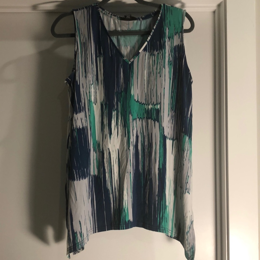 Green, blue and white top with slits on sides